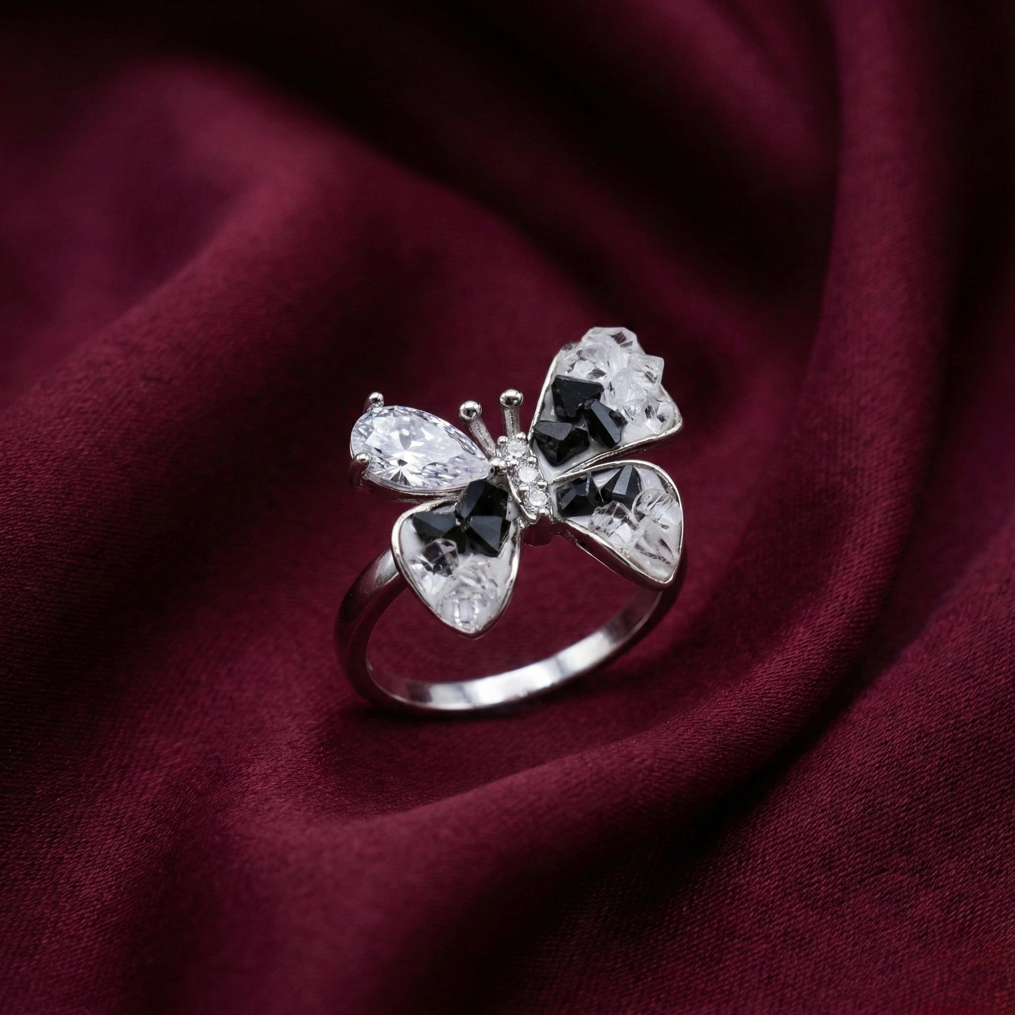 Butterfly Design Dual Tone Stone Ring
