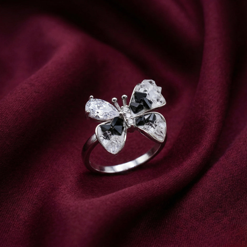Butterfly Design Dual Tone Stone Ring