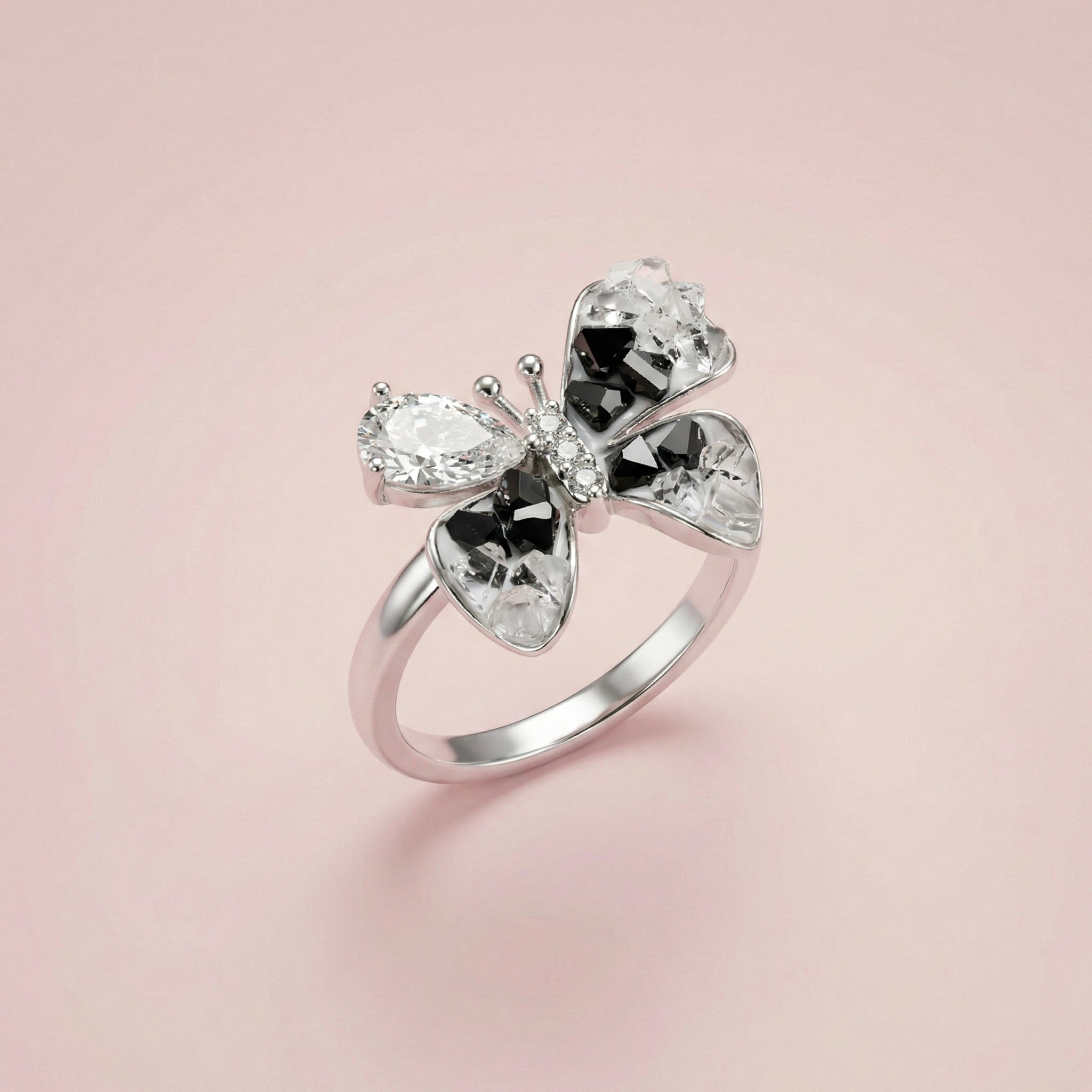 Butterfly Design Dual Tone Stone Ring