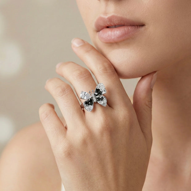 Butterfly Design Dual Tone Stone Ring