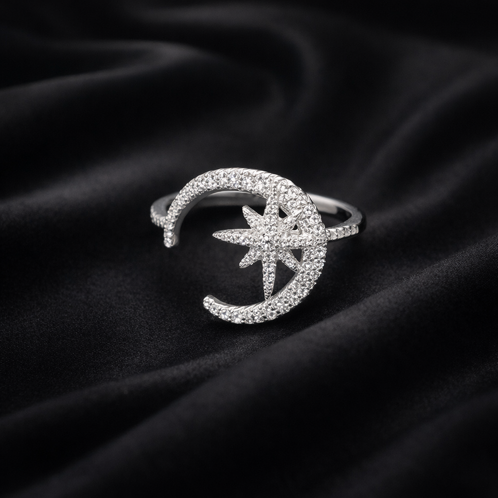 Celestial Moon Star Open Ring
