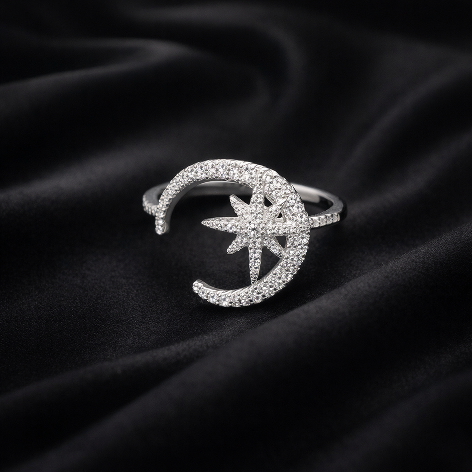 Celestial Moon Star Open Ring