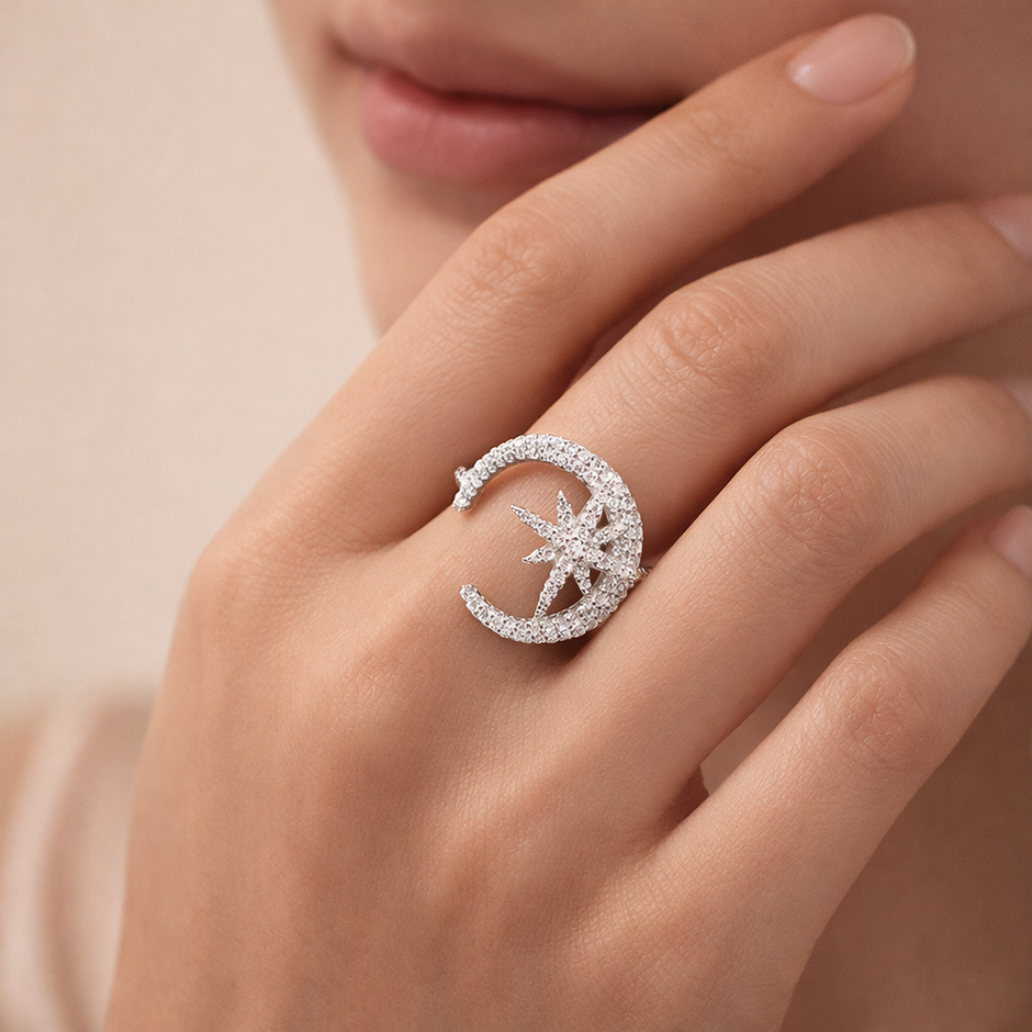 Celestial Moon Star Open Ring