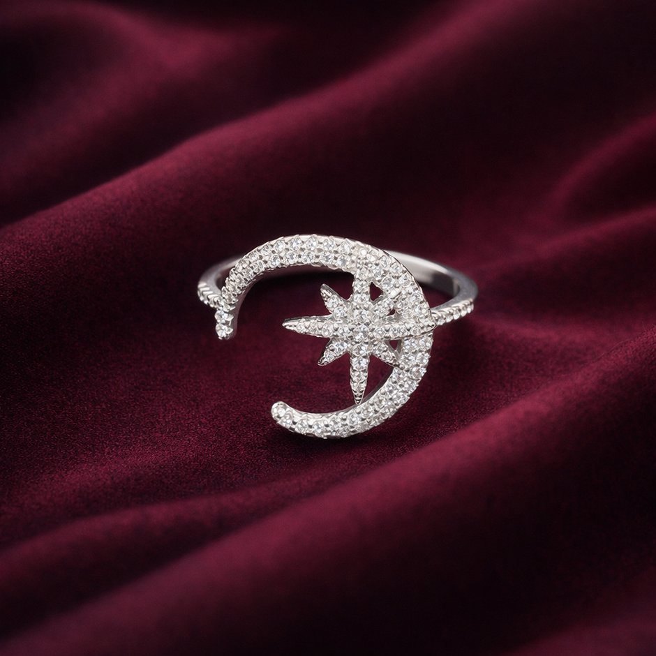 Celestial Moon Star Open Ring