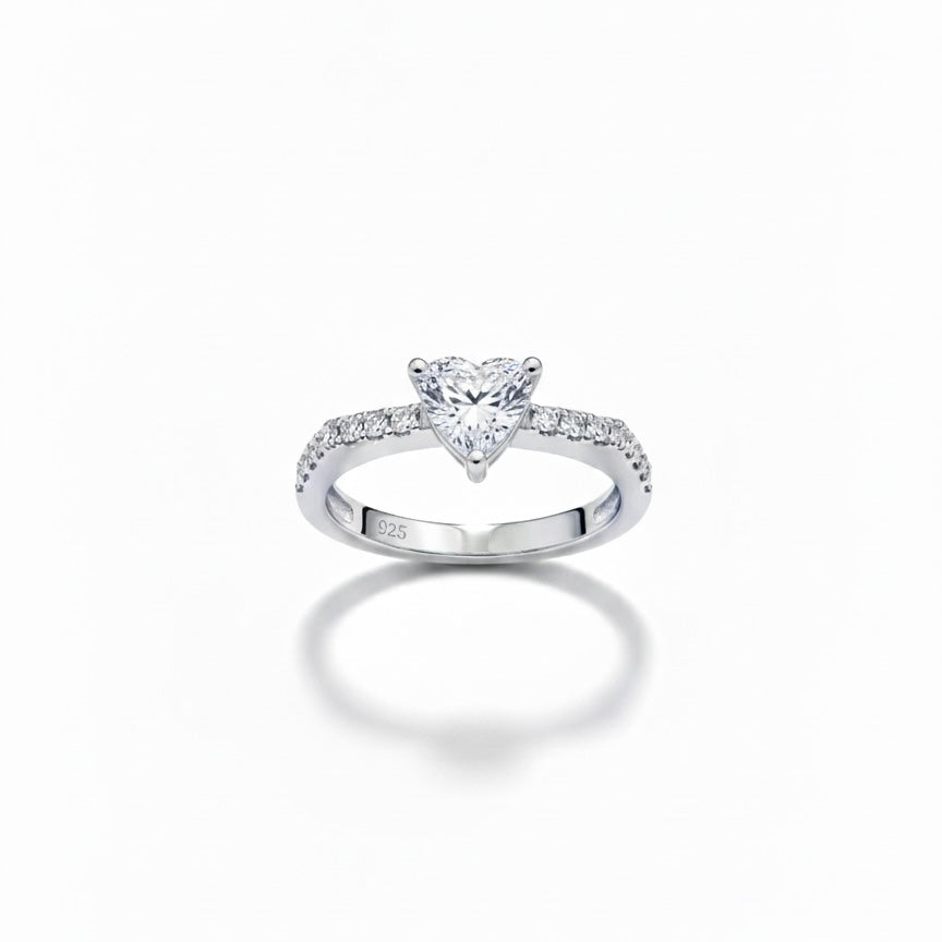 Heart Cut Solitaire Pavé Band Ring