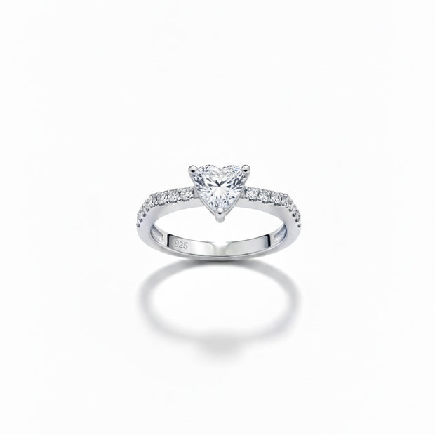 Heart Cut Solitaire Pavé Band Ring