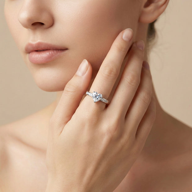 Heart Cut Solitaire Pavé Band Ring