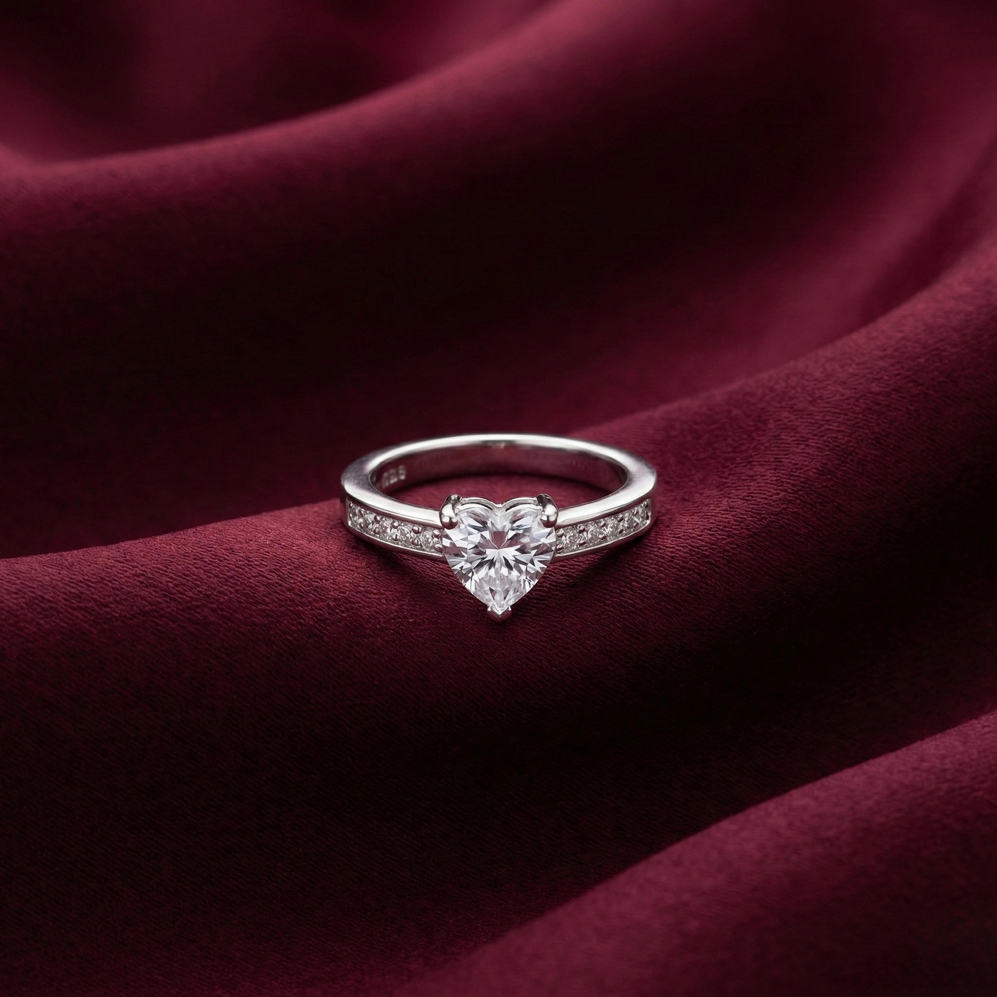 Heart Cut Solitaire Pavé Band Ring