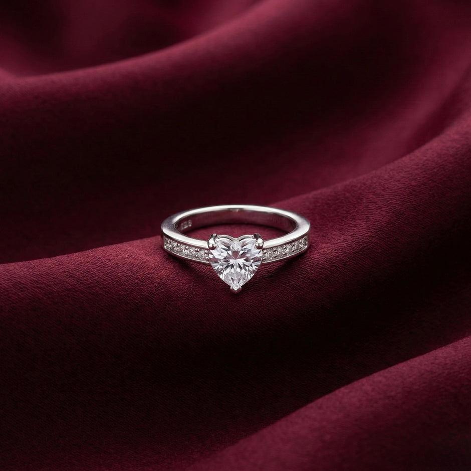 Heart Cut Solitaire Pavé Band Ring