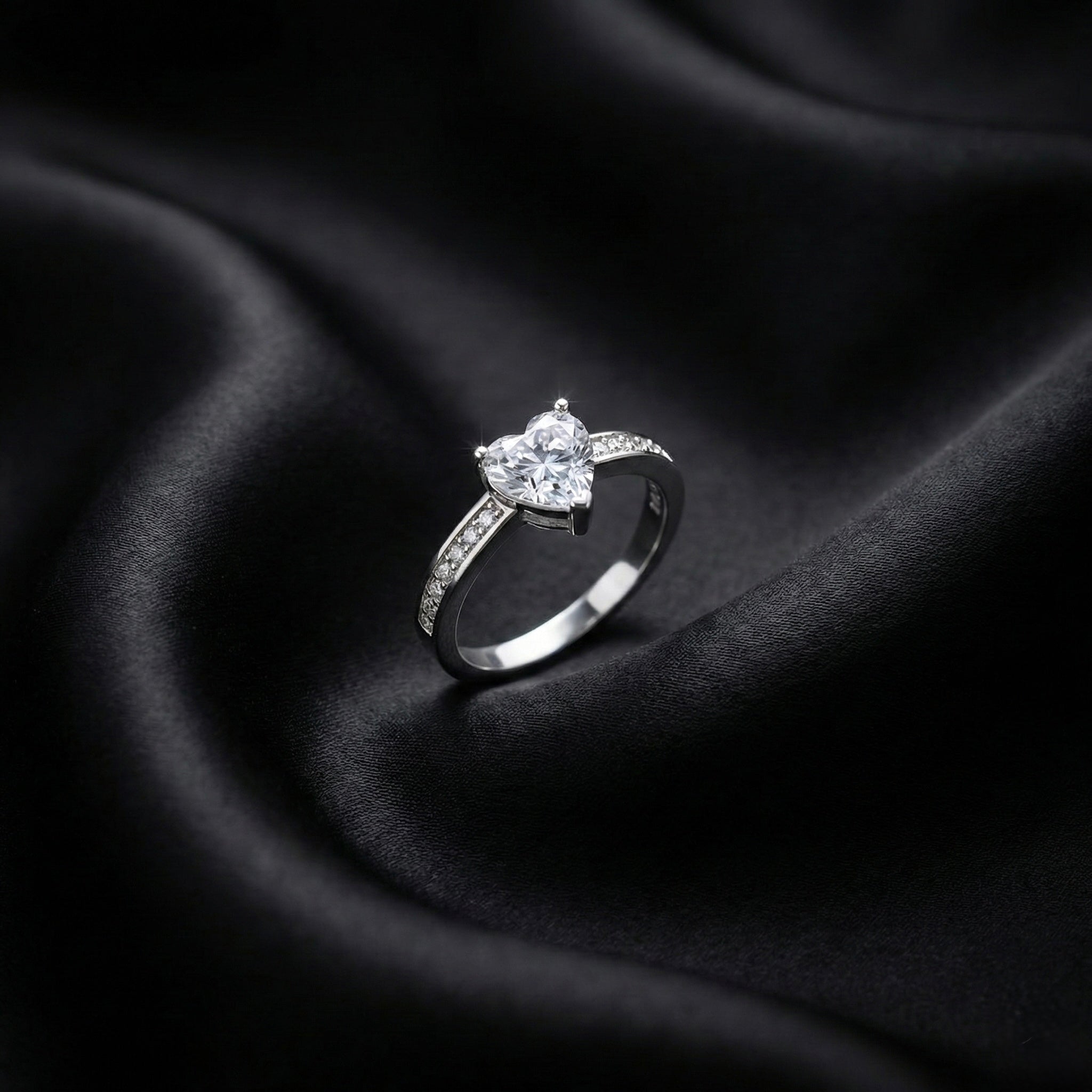Heart Cut Solitaire Pavé Band Ring
