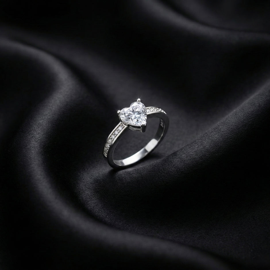 Heart Cut Solitaire Pavé Band Ring