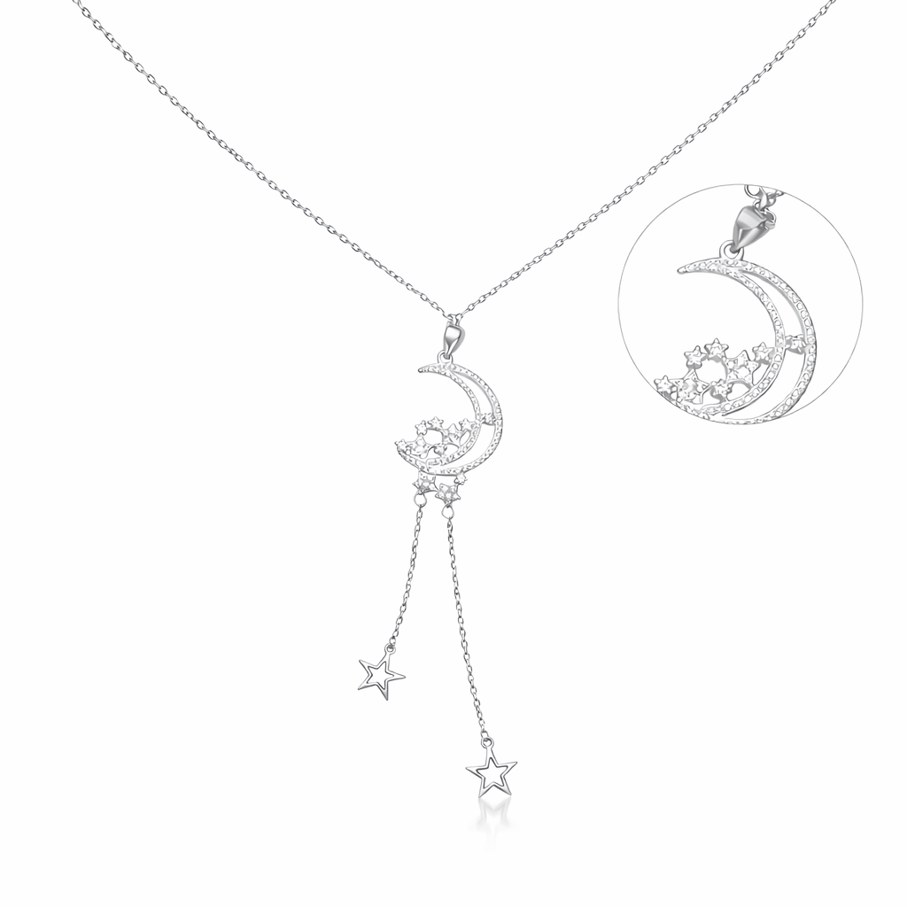 Celestial Crescent Moon Drop Pendant Necklace