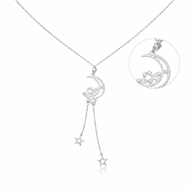 Celestial Crescent Moon Drop Pendant Necklace