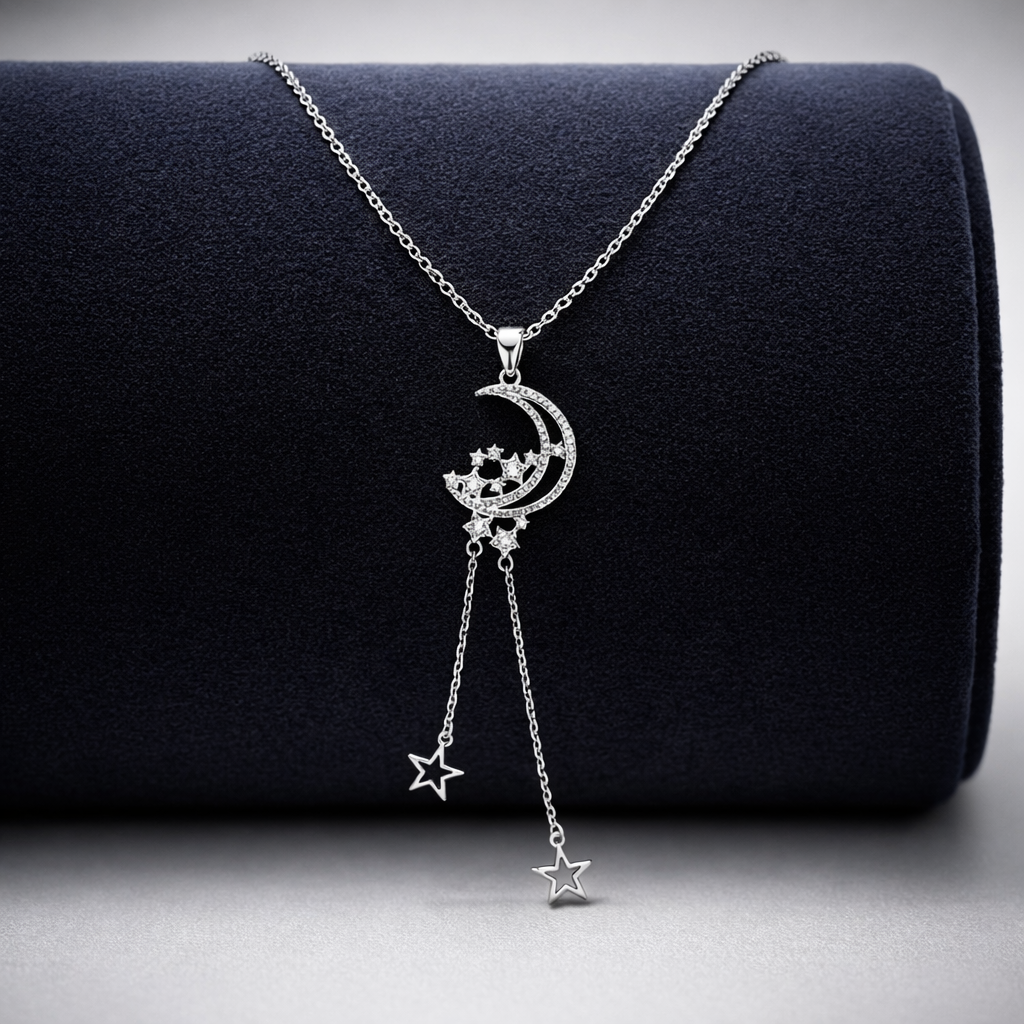 Celestial Crescent Moon Drop Pendant Necklace