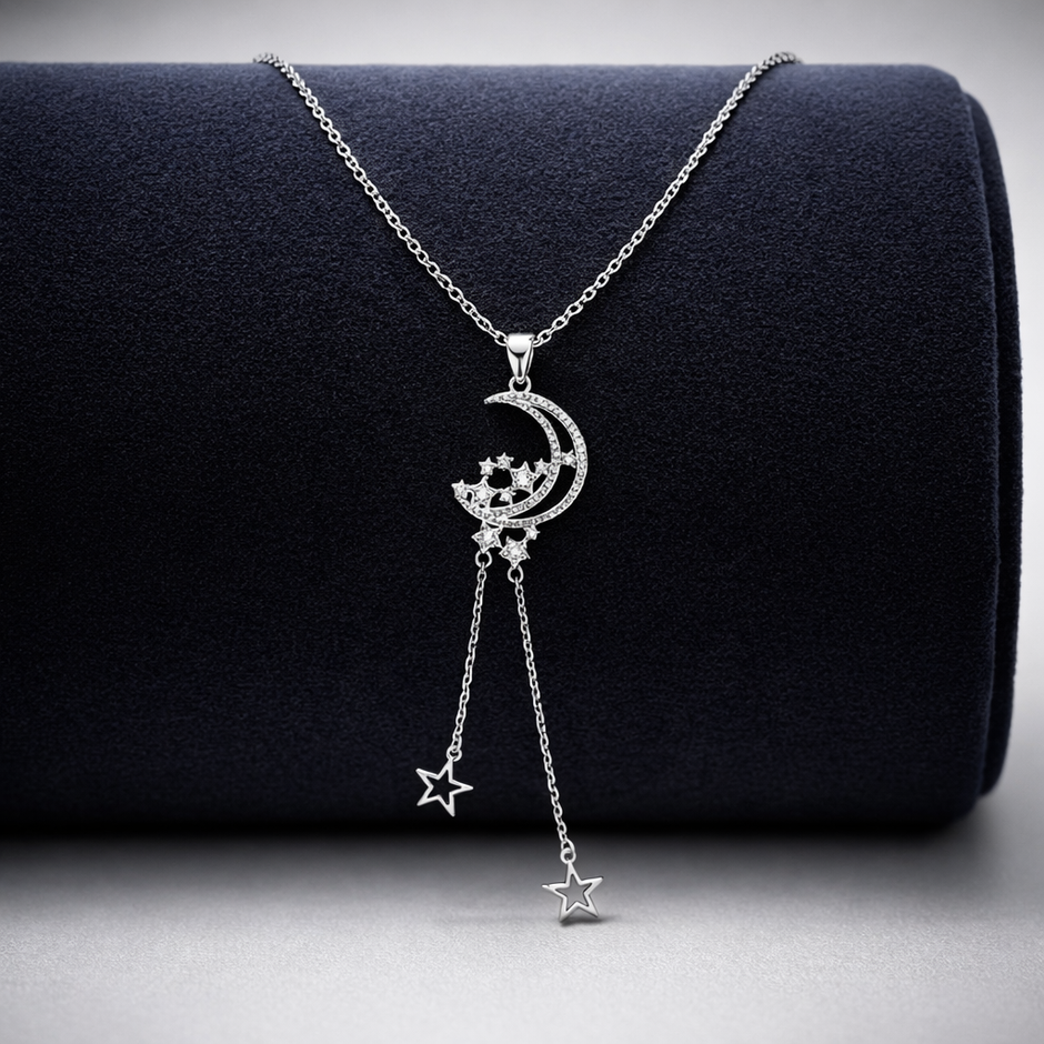 Celestial Crescent Moon Drop Pendant Necklace