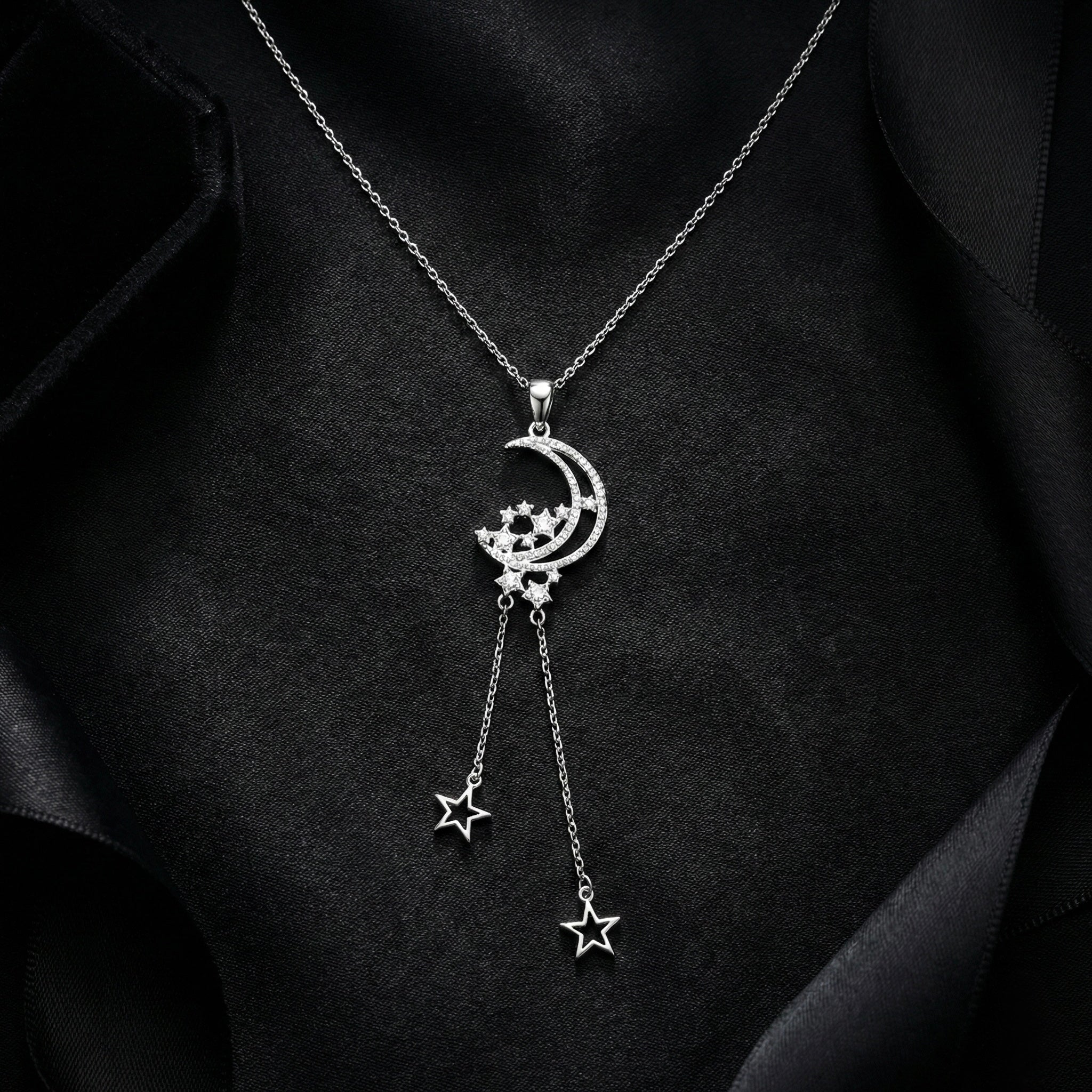 Celestial Crescent Moon Drop Pendant Necklace