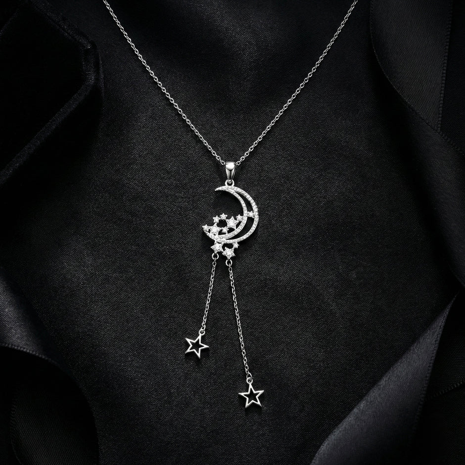Celestial Crescent Moon Drop Pendant Necklace