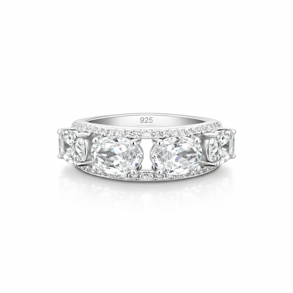 Adjustable Oval Five Stone Silver Ring