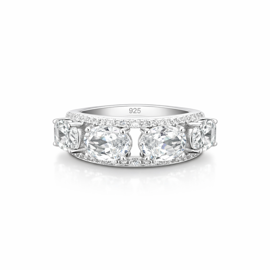 Adjustable Oval Five Stone Silver Ring