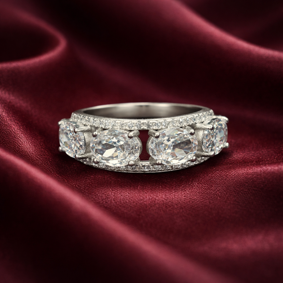Adjustable Oval Five Stone Silver Ring