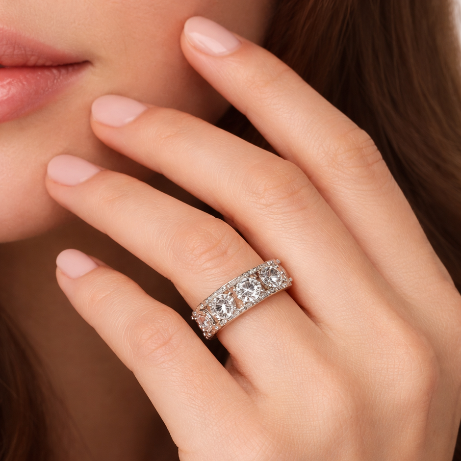 Adjustable Oval Five Stone Silver Ring