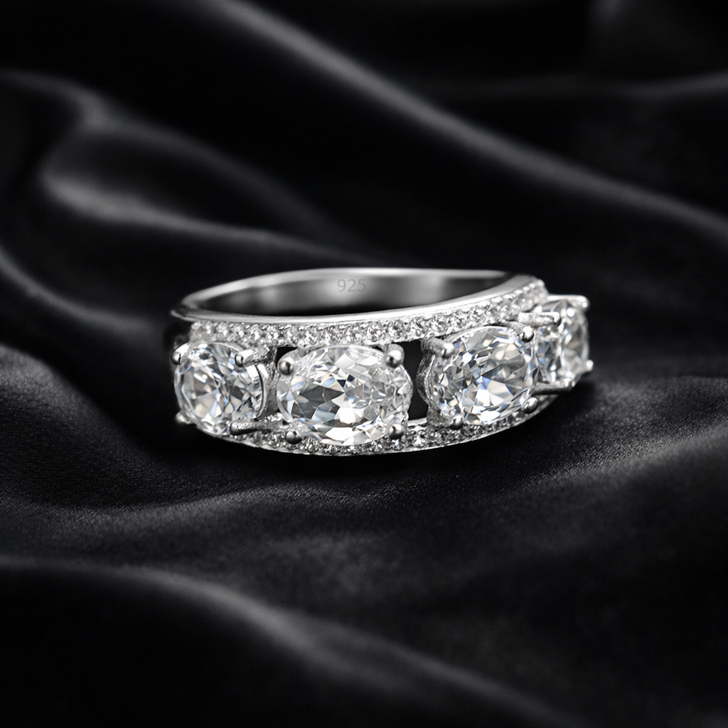Adjustable Oval Five Stone Silver Ring