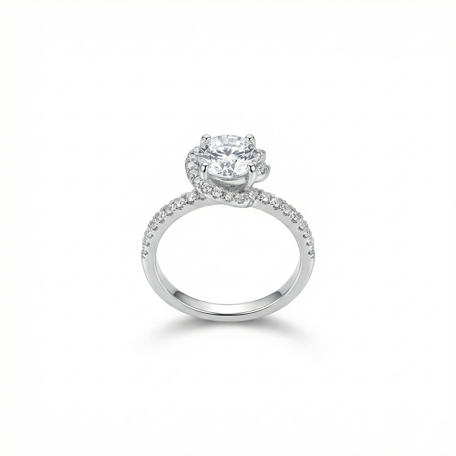 Adjustable Twisted Halo Solitaire Ring