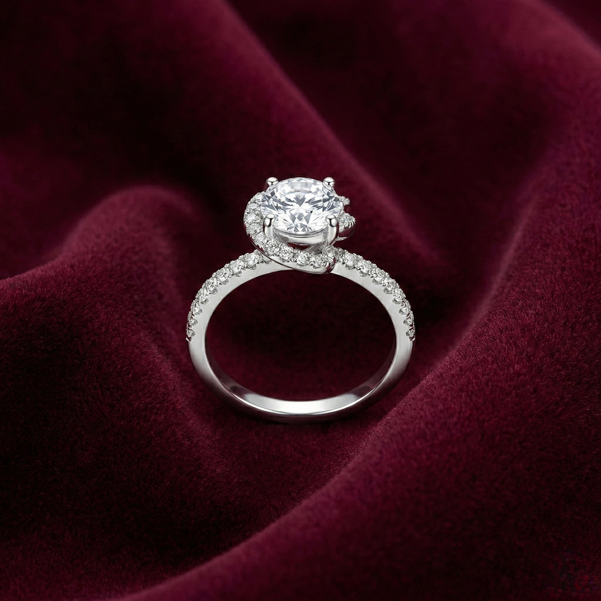 Adjustable Twisted Halo Solitaire Ring