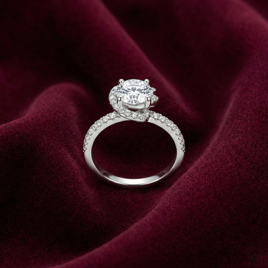 Adjustable Twisted Halo Solitaire Ring