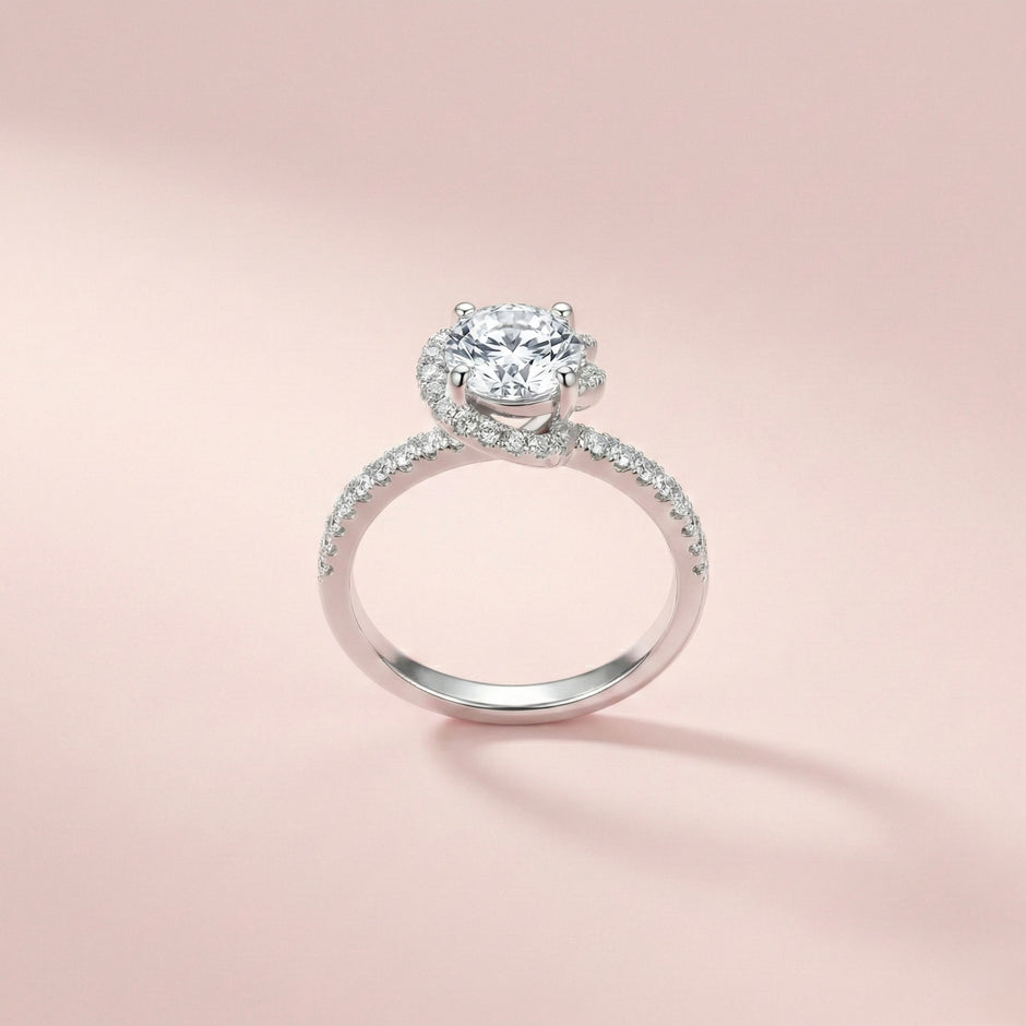 Adjustable Twisted Halo Solitaire Ring