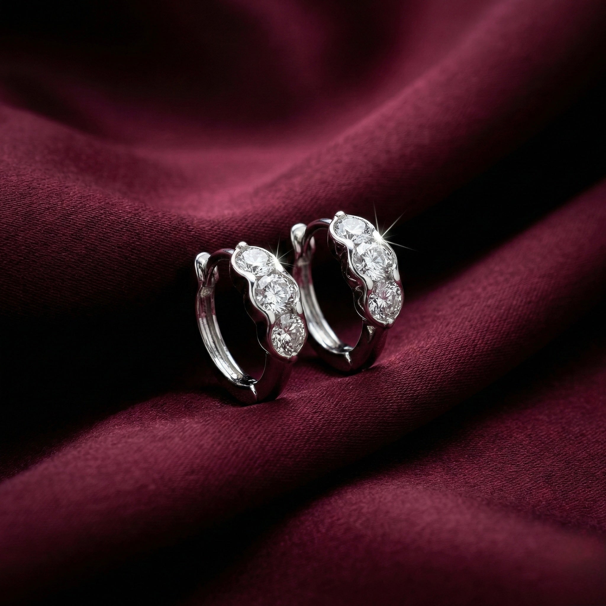 Three Stone Hoop Earrings