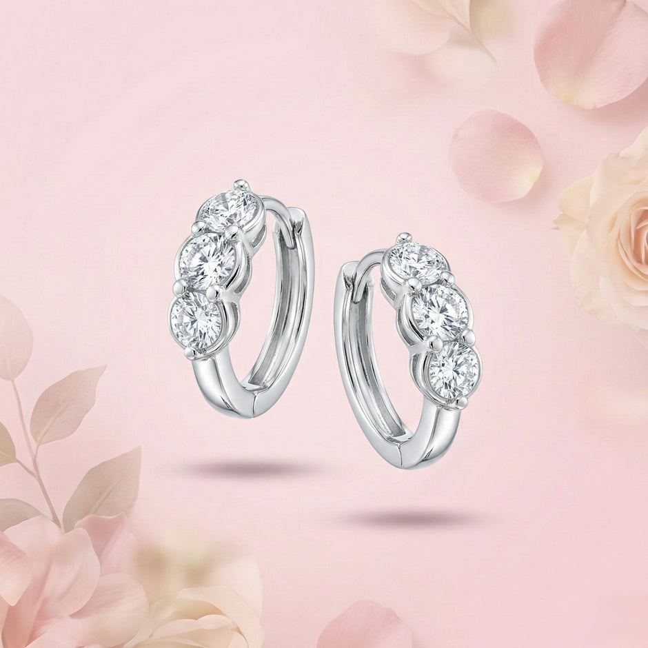 Three Stone Hoop Earrings