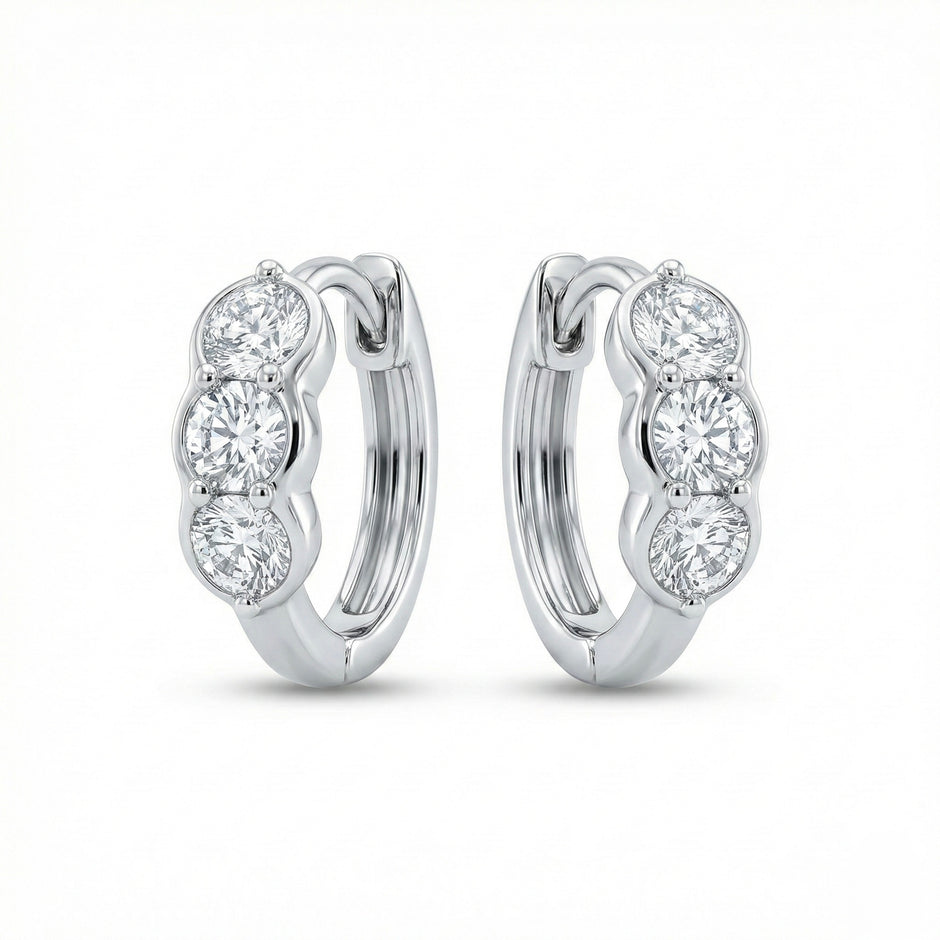Three Stone Hoop Earrings