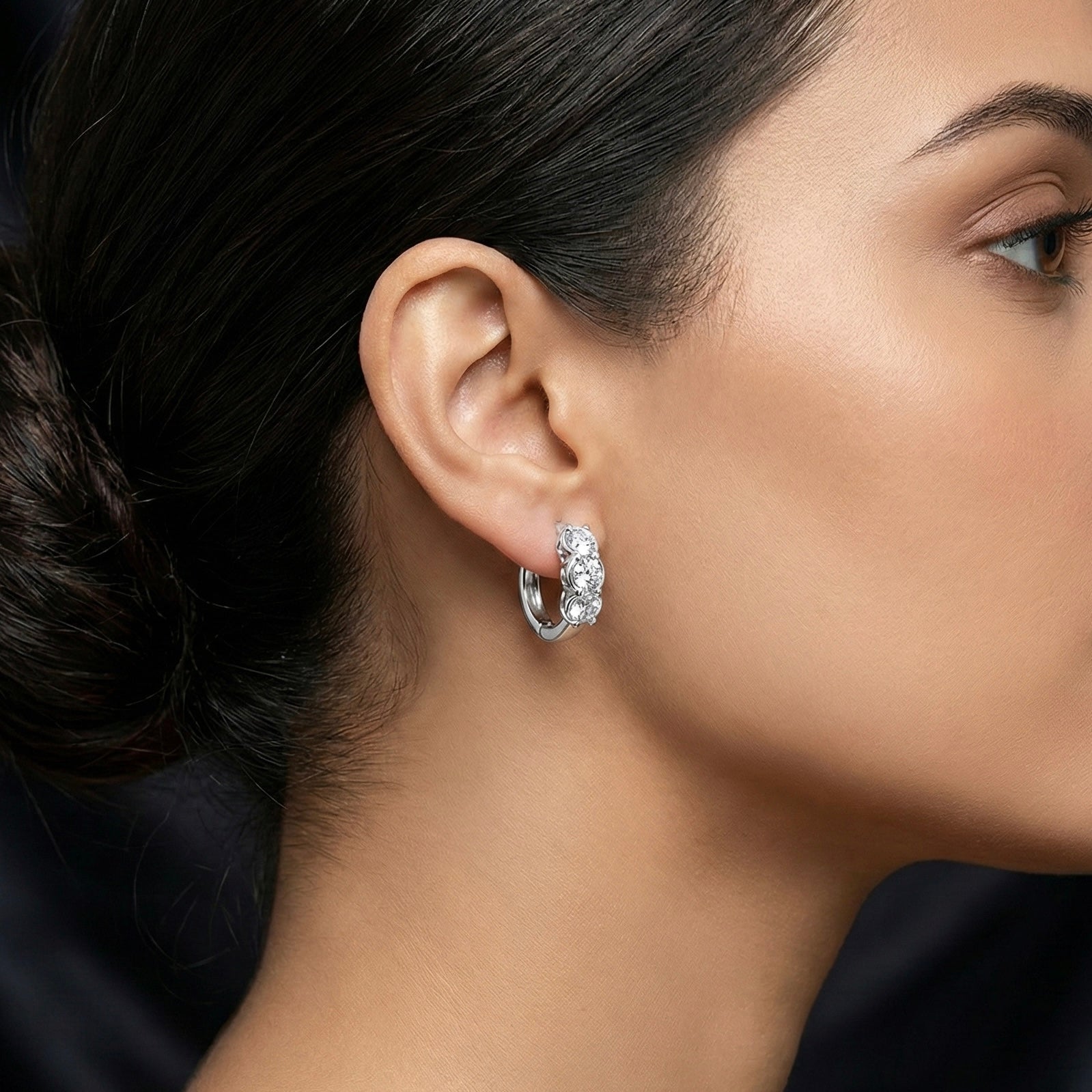 Three Stone Hoop Earrings