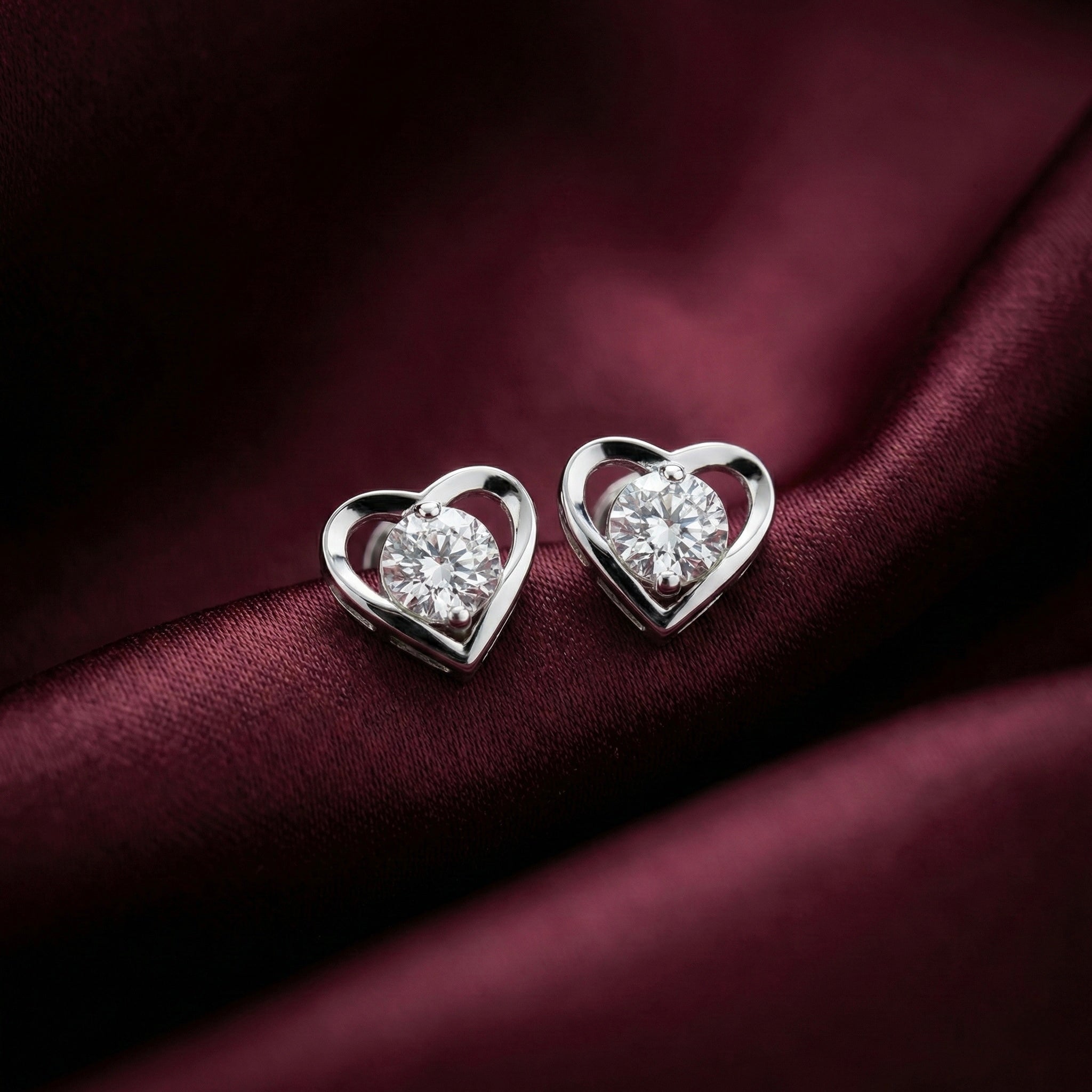 Elegant Heart Solitaire Stud Earrings