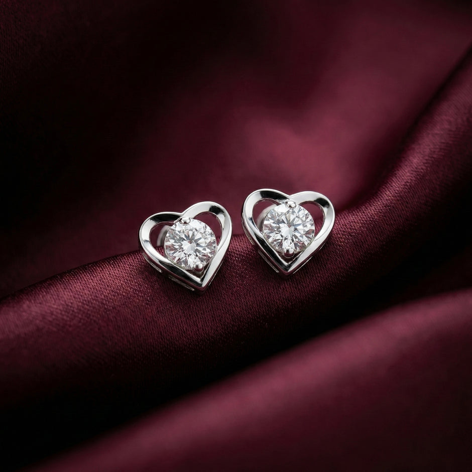 Elegant Heart Solitaire Stud Earrings