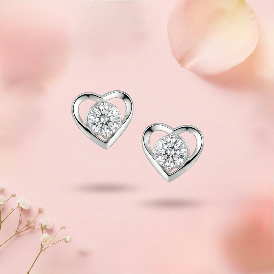 Elegant Heart Solitaire Stud Earrings