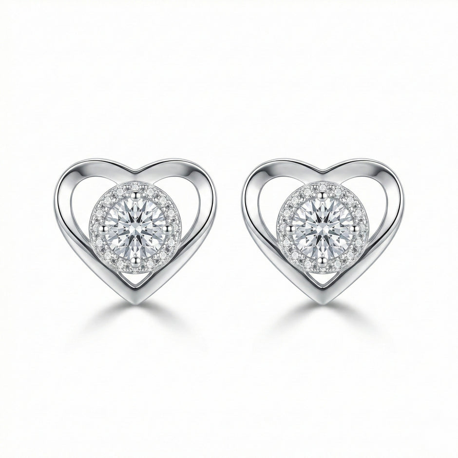 Elegant Heart Solitaire Stud Earrings
