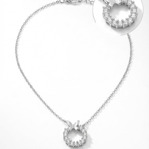 Butterfly Circle Pendant Necklace