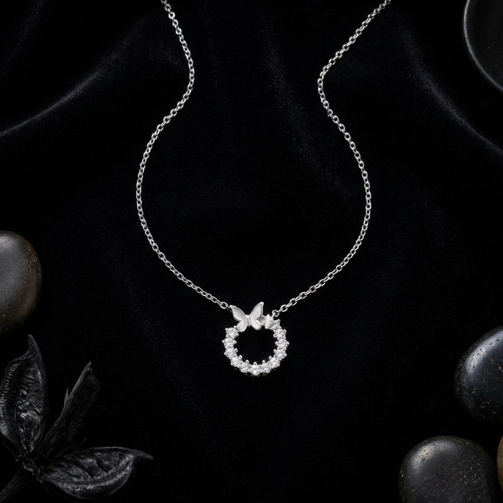 Butterfly Circle Pendant Necklace