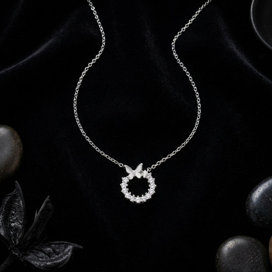 Butterfly Circle Pendant Necklace