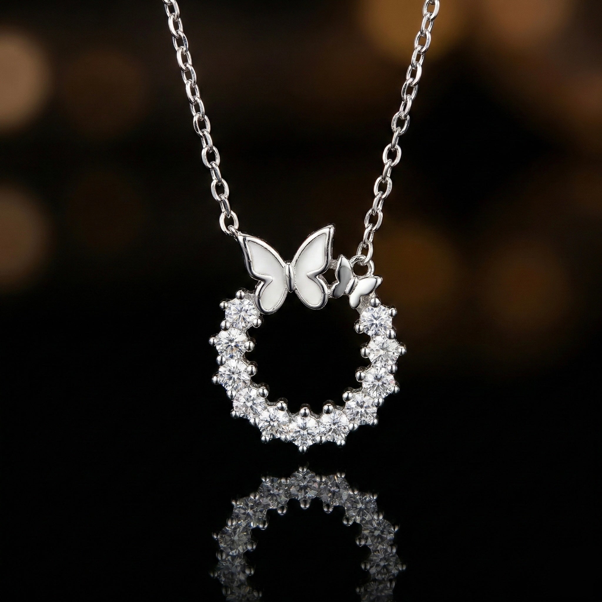 Butterfly Circle Pendant Necklace