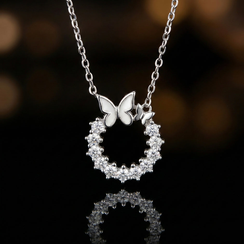 Butterfly Circle Pendant Necklace
