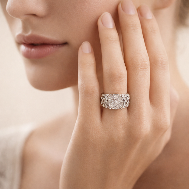 Floral Halo Statement Silver Ring