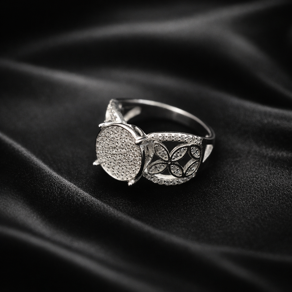 Floral Halo Statement Silver Ring