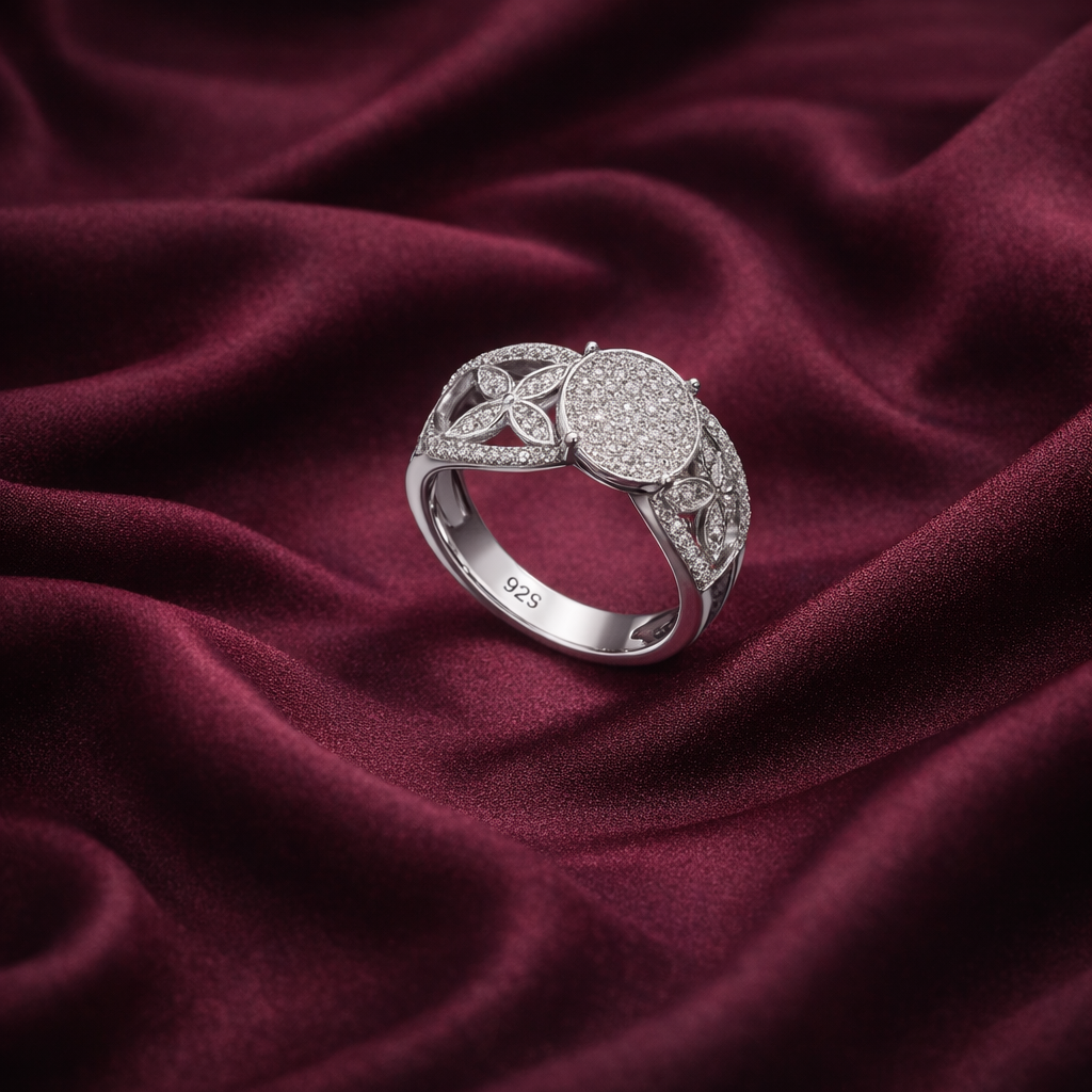 Floral Halo Statement Silver Ring