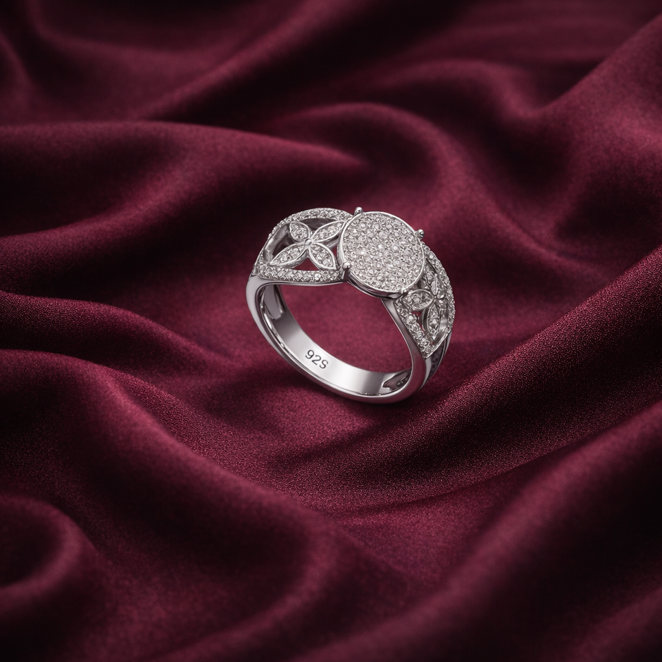 Floral Halo Statement Silver Ring