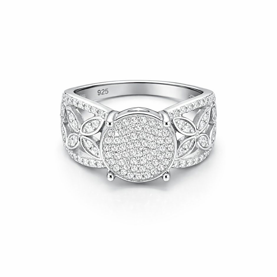 Floral Halo Statement Silver Ring