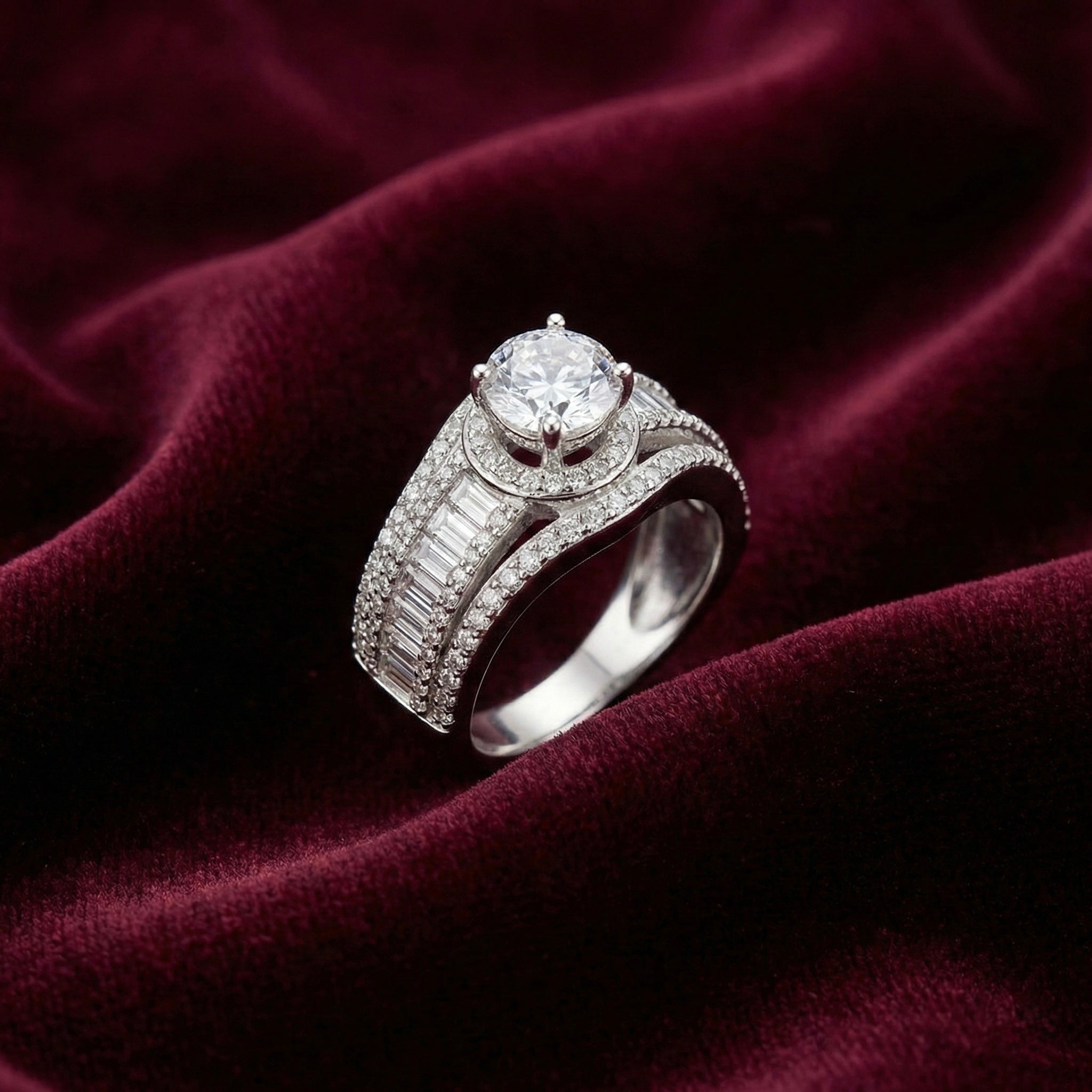 Adjustable Baguette Halo Statement Ring