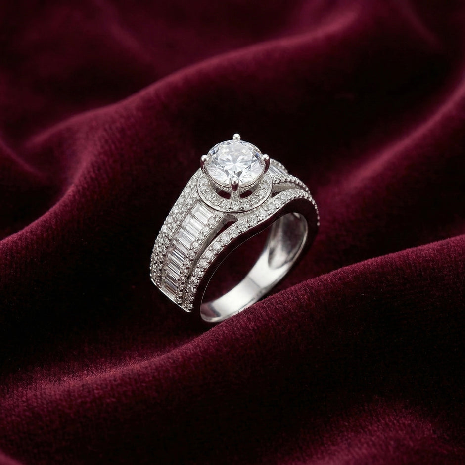 Adjustable Baguette Halo Statement Ring